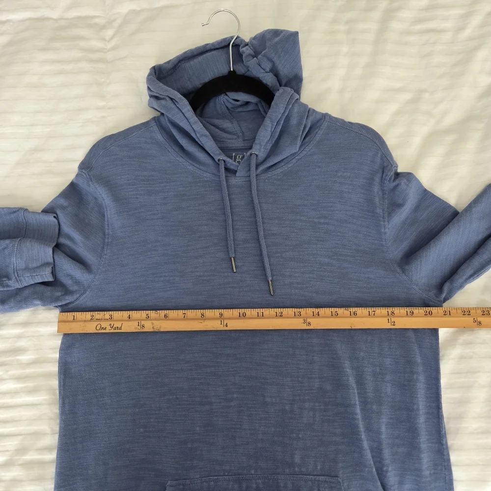 Men's George Slub Knit 100% Cotton Lightweight‎ Blue Drawstring Hoodie M